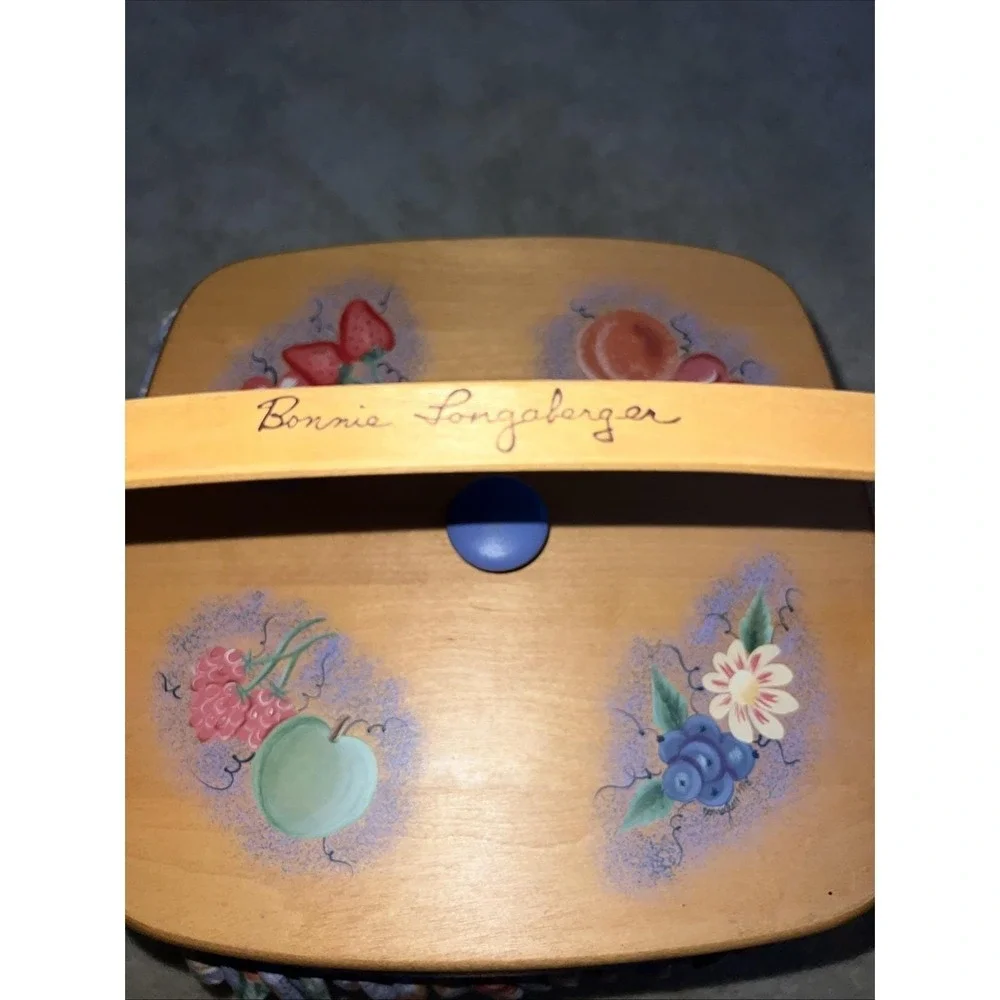 Vtg 1998 Longaberger Grandma Bonnie 2-Pie Basket COMBO 10Family Signatures Riser