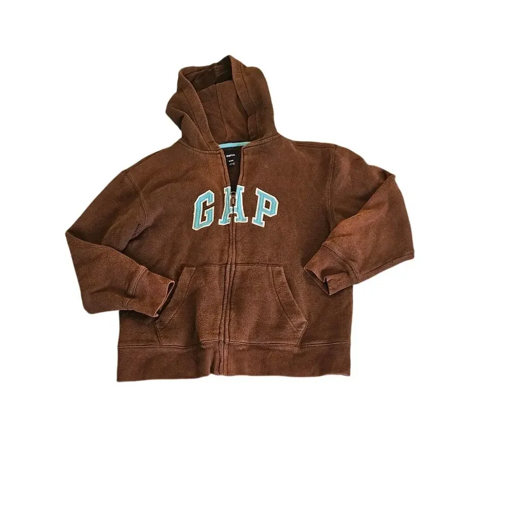 Gap Child Size Large Brown Long Sleeve Full Zip Closure Hooded Sweater