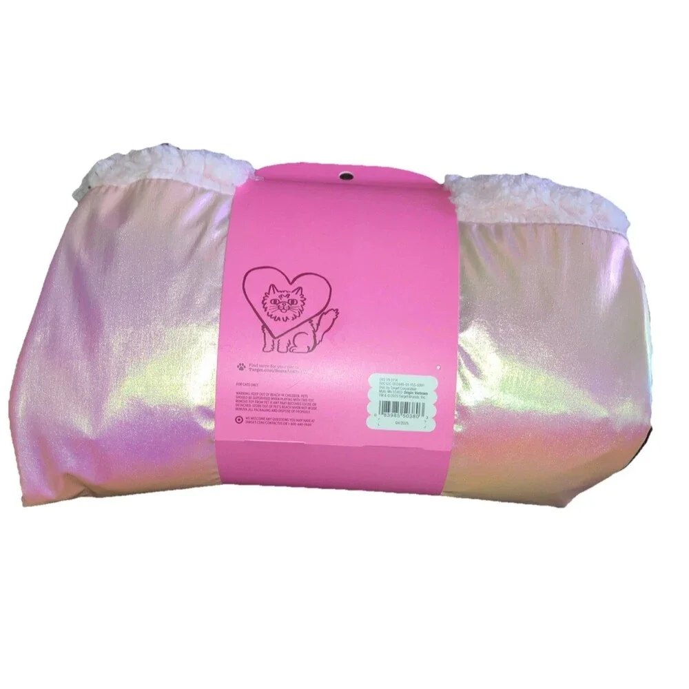 Boots & Barkley Occupy Crinkle Cat Toy Sleeping Bag Pink Sherpa Heart Ribbon New