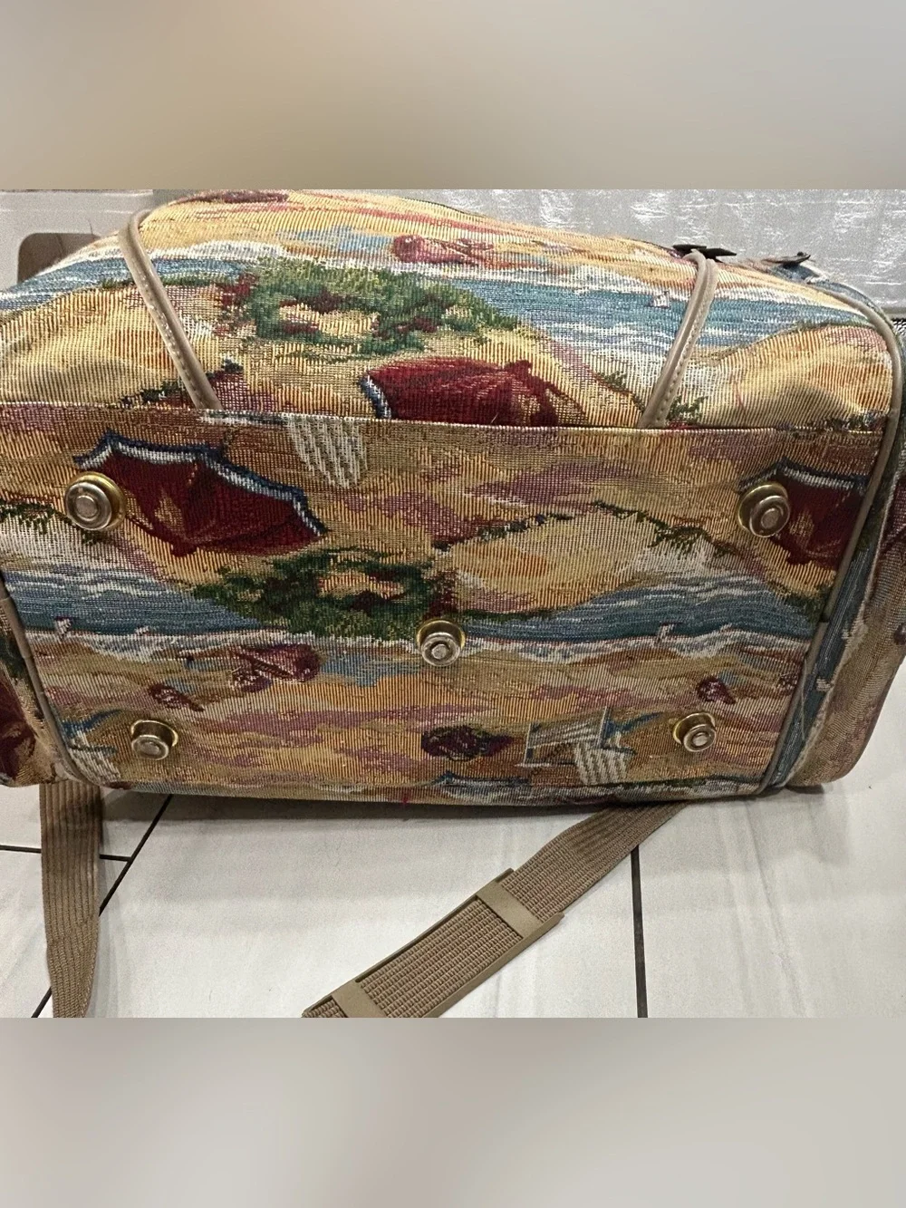 Vintage Pioneer Express Tapestry Bag – Beach Scene/Coastal Nautical Tote Large