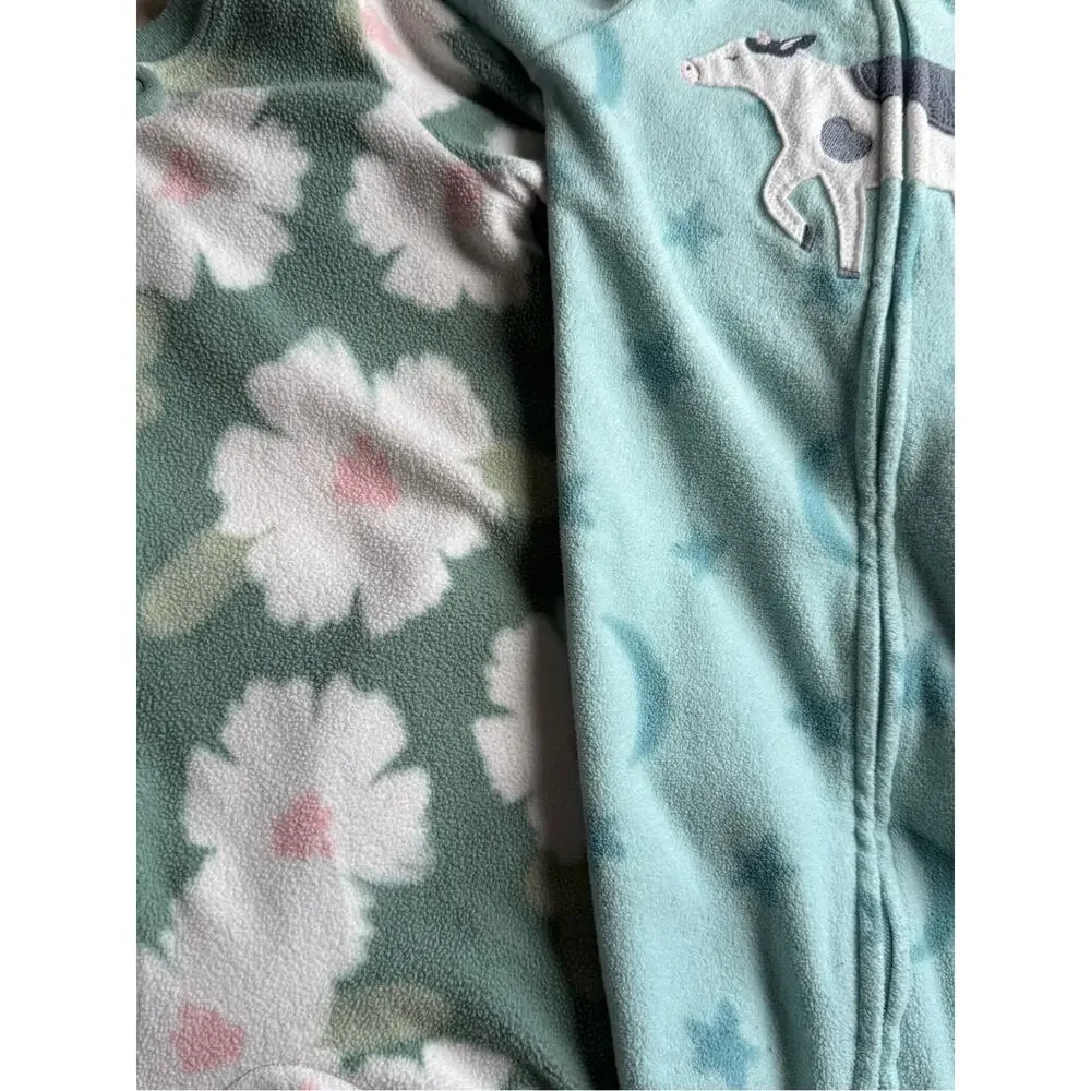Carter's Green Floral Fleece Footed One-Piece zipper sleepers 12 months