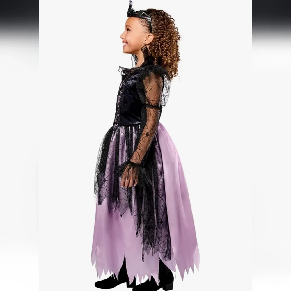Girls' Purple and Black Spiderweb Witch Costume Dress