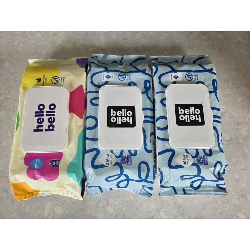 3 PK Hello Bello Baby Wipes (60 Count Each) Unscented Baby Wipes Hypoallergenic