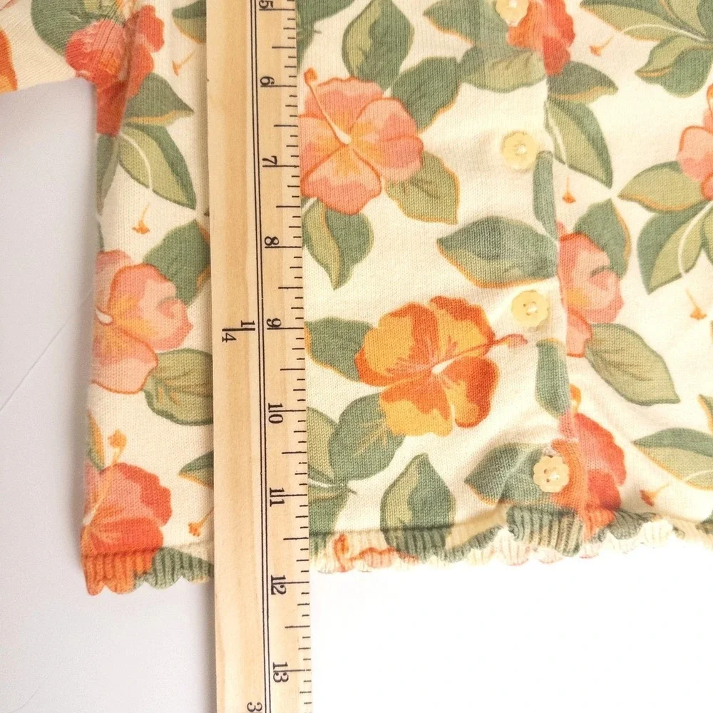 Vintage Y2K Gymboree Cardigan Kids 18-24M Cream Orange Hibiscus Floral Sweater‎