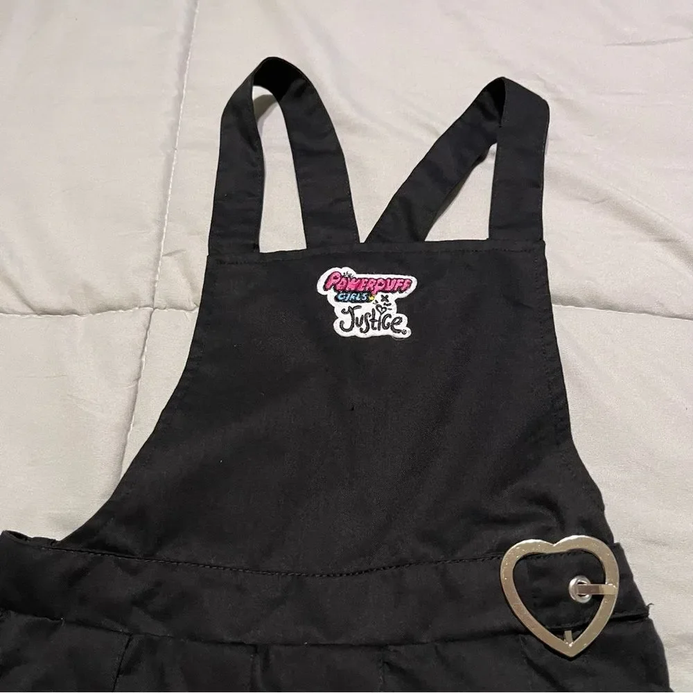 Justice X Powerpuff Black Sleeveless Jumper Dress Criss Cross Back Heart Buckle