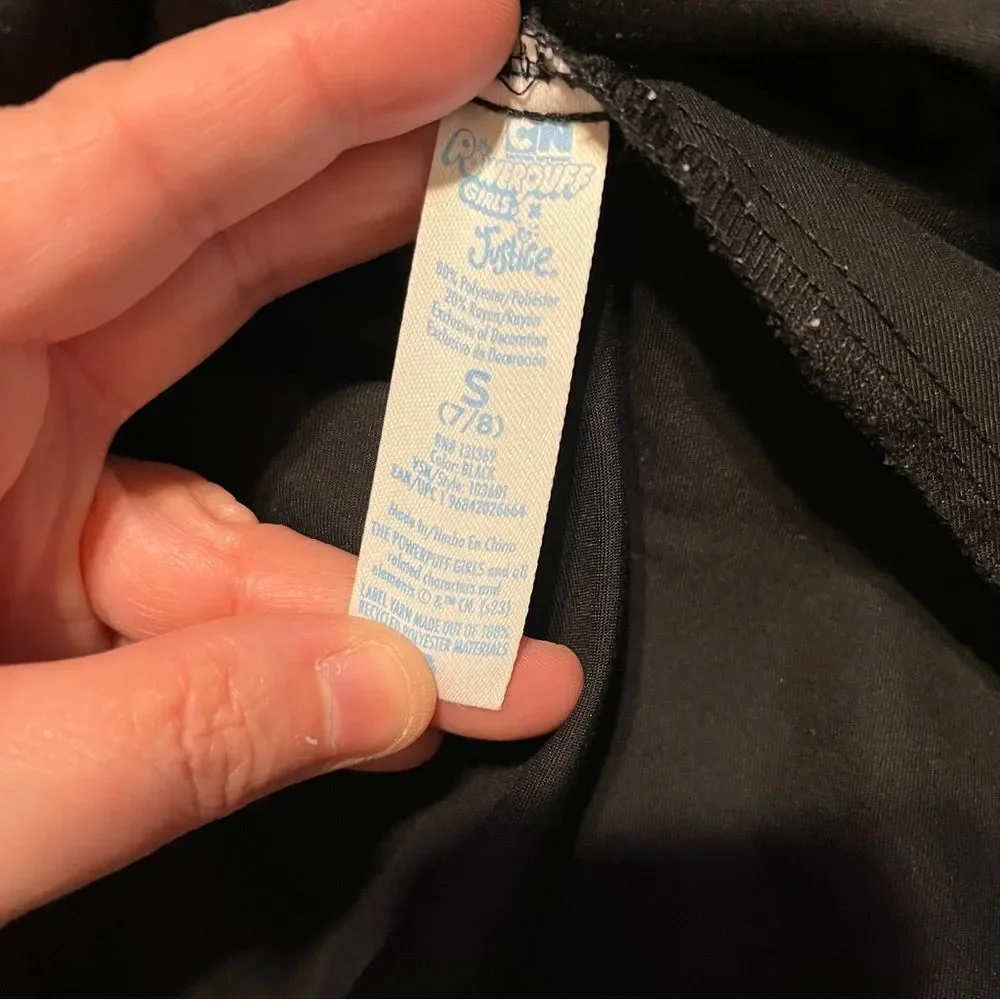 Justice X Powerpuff Black Sleeveless Jumper Dress Criss Cross Back Heart Buckle