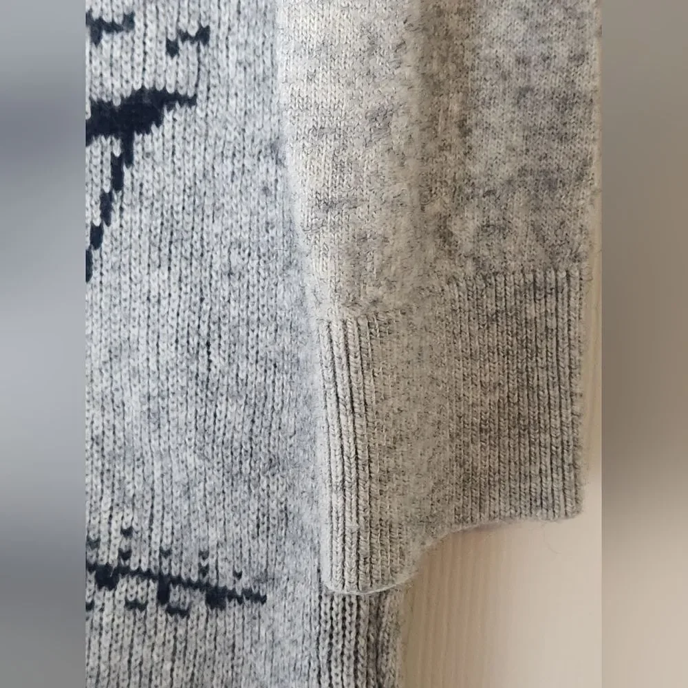 J.Crew M Gray Black 3/4 Slvs WOOL Blend Knitted Ski Print Women's Sweater