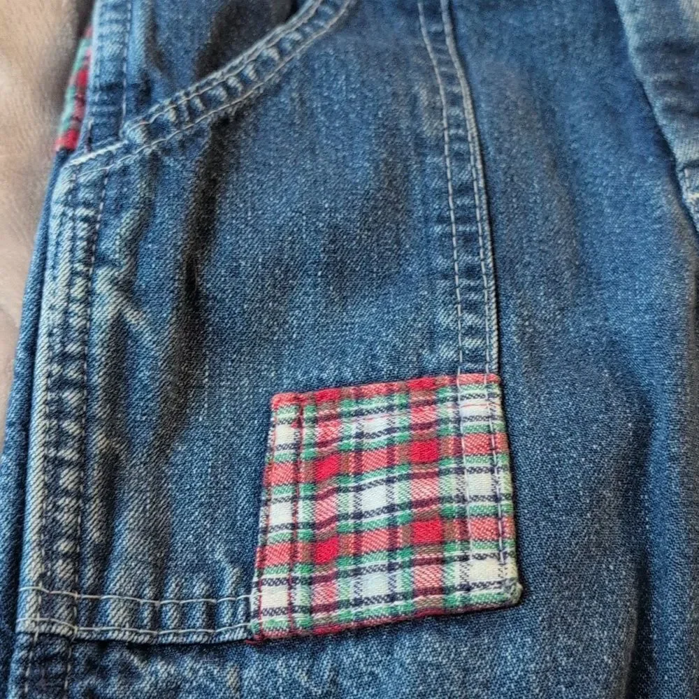 Oshkosh b'gosh vintage‎ blue denim flannel lined patchwork overalls size 3T