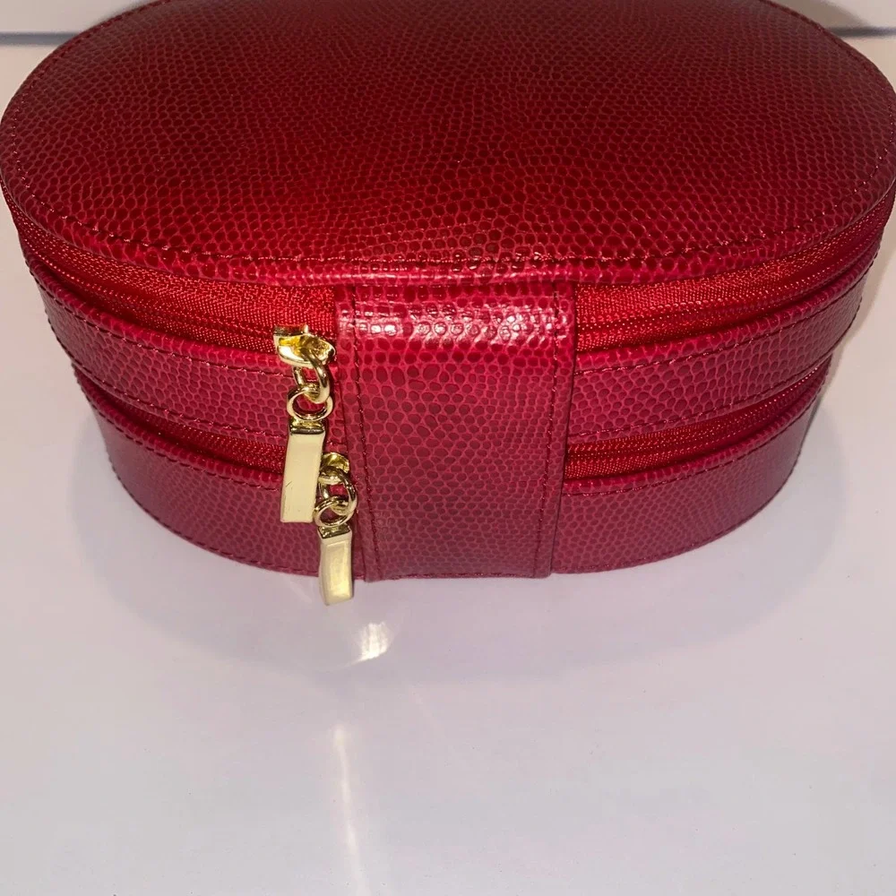 Bey-Berk Jewelry Travel Case Womens Small Red Excellent Lizard Embossed Leather