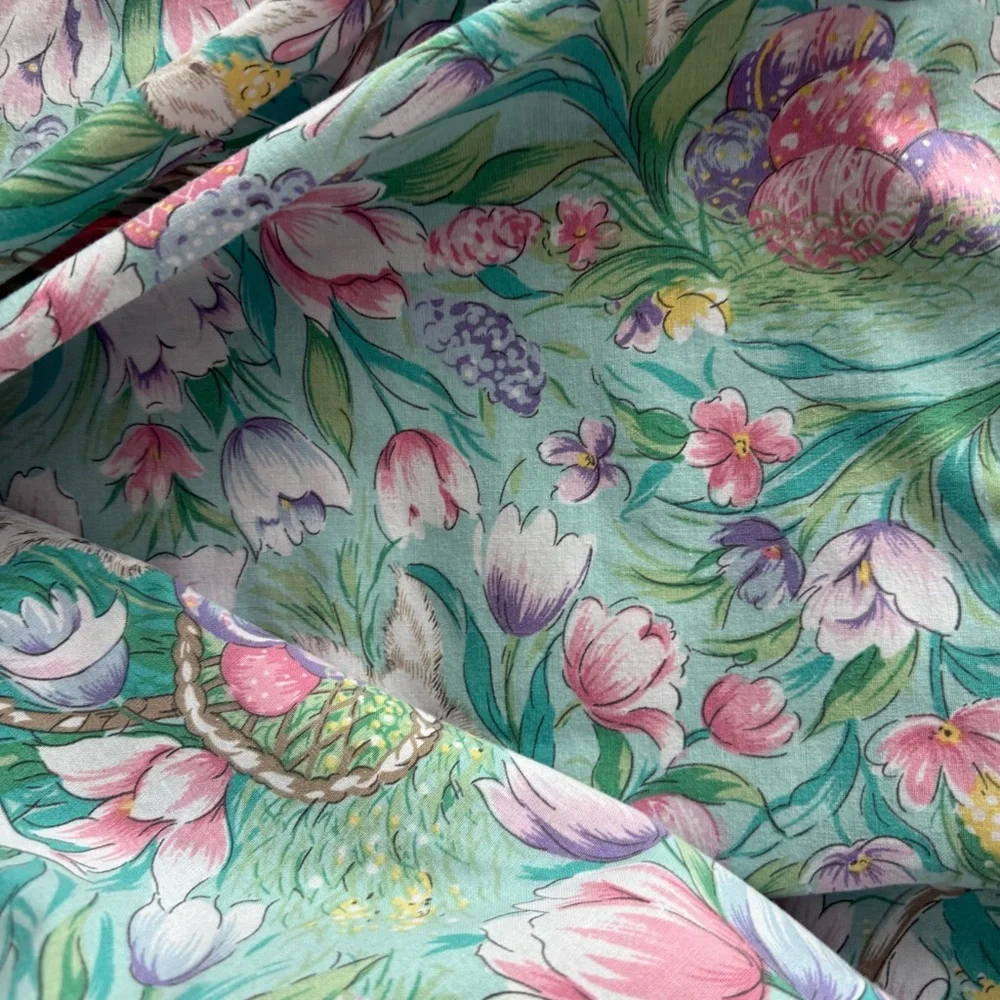 Easter Bunny Rabbit Meadow Tablecloth Rectangle Long Fabric Cotton‎ blend 96x 60