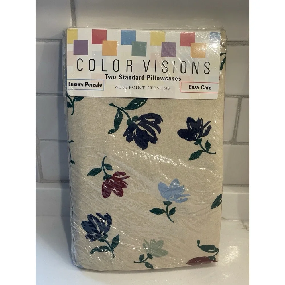 Vtg Westpoint Stevens Floral Standard Pillowcase Set 2 Color Vision Percale New‎
