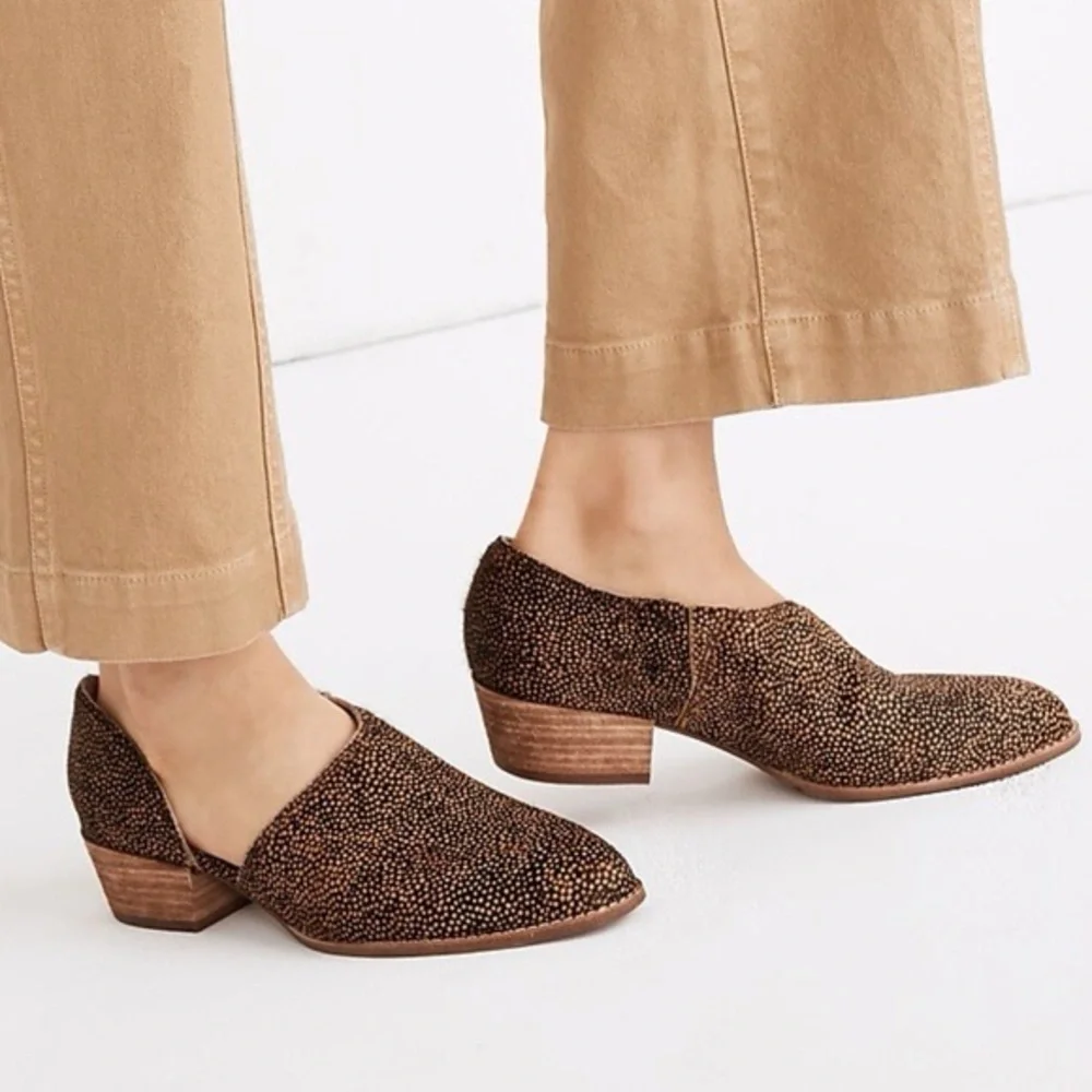 Madewell The Lucie Bootie Sz 7 Leather Brown Cutout Flat Calf Hair Upper Slip-On