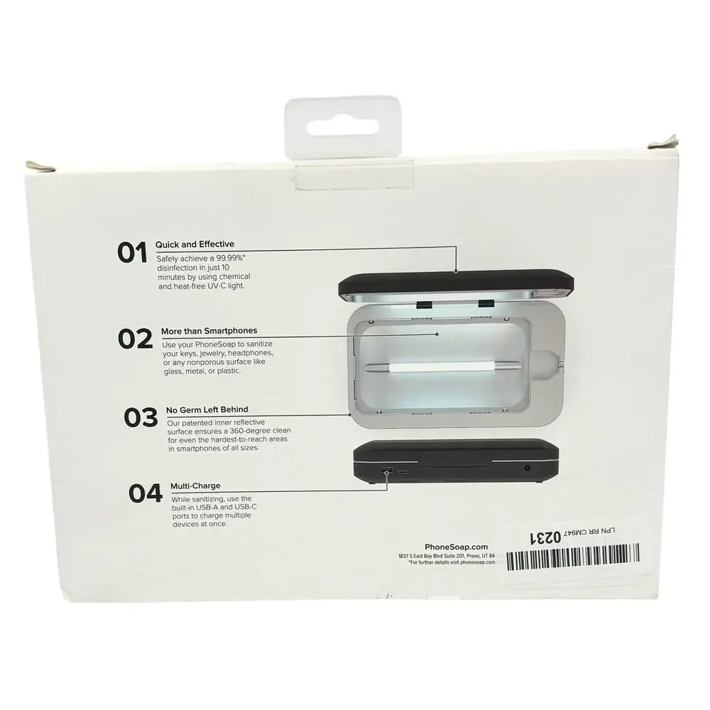 PhoneSoap 3 UV Phone Sanitizer & Charger – White –‎ Kills 99.99% of Germs
