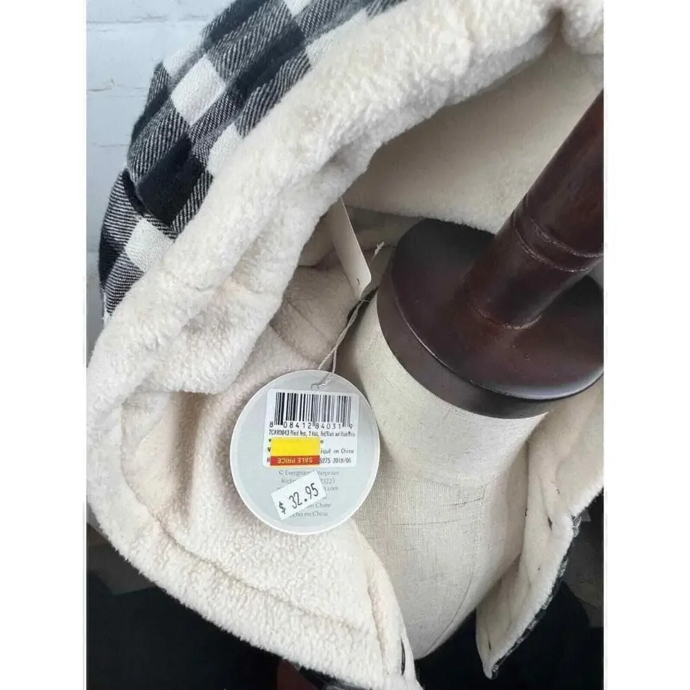Baby B.Boutique Winter Vest Plaid White/Black Button Up Hooded Coat One Size NWT
