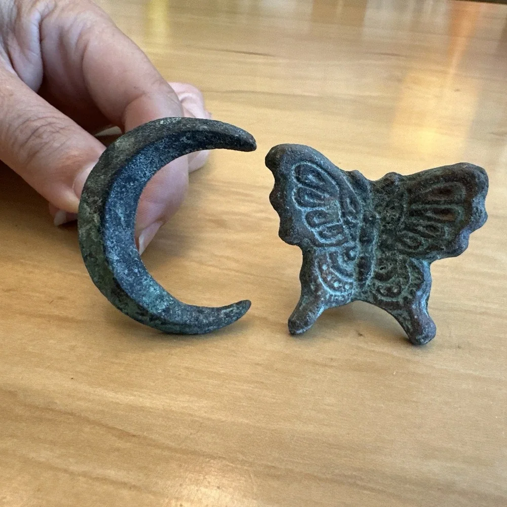 VTG Blue Iron Moon Butterfly Drawer Pulls Nautical Cabinet Knob Patina Verdigris
