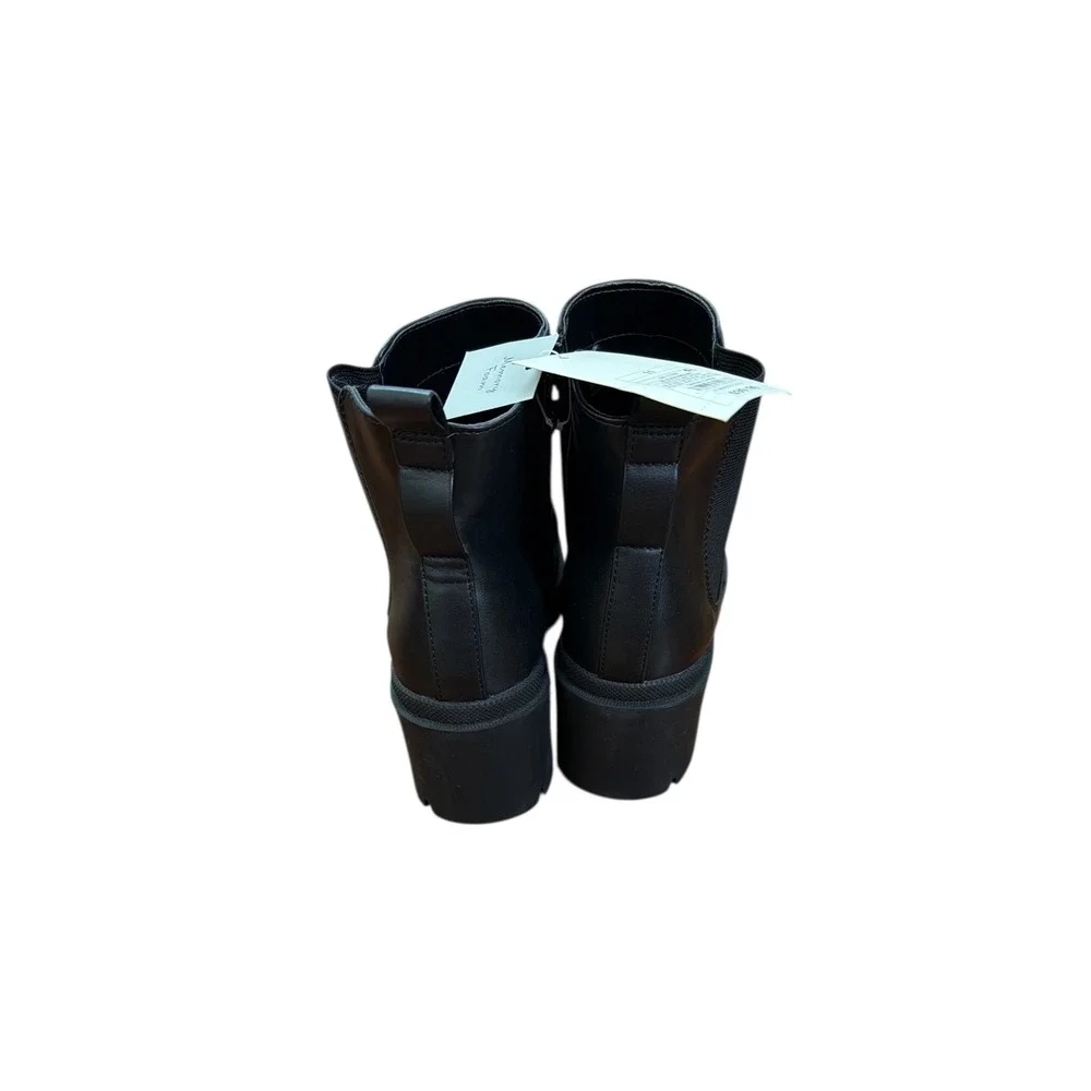 Black Faux Leather Lug Sole Chelsea Boots Chunky‎ Heel Side Zip Women Size 11