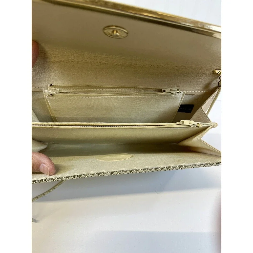 Vintage Art Deco Ivory/White GloMesh Clutch Purse Bag With Chain‎ Shoulder Strap