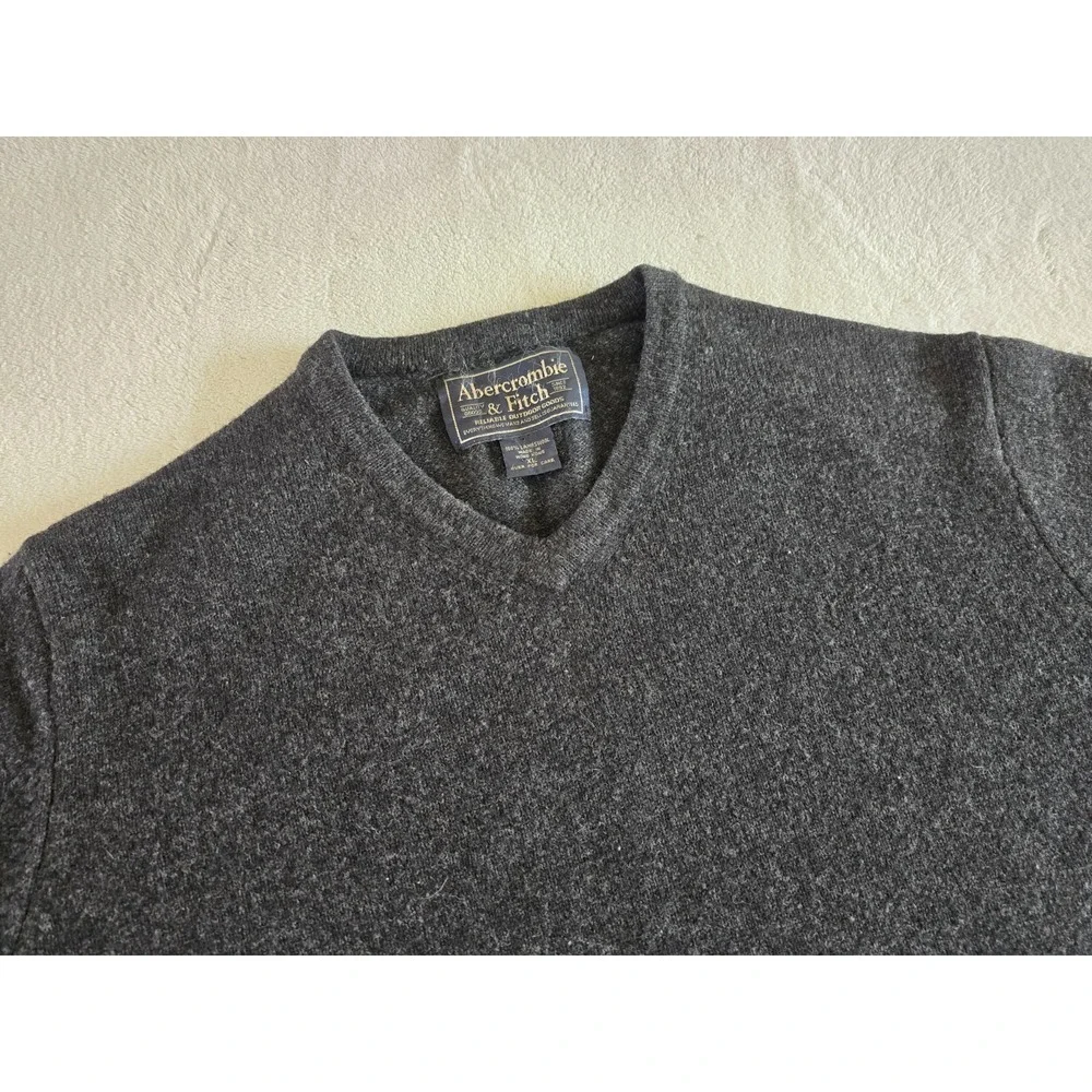 Abercrombie‎ & Fitch Mens 90s Vintage Wool Sweater Size XL Gray Elbow Patches