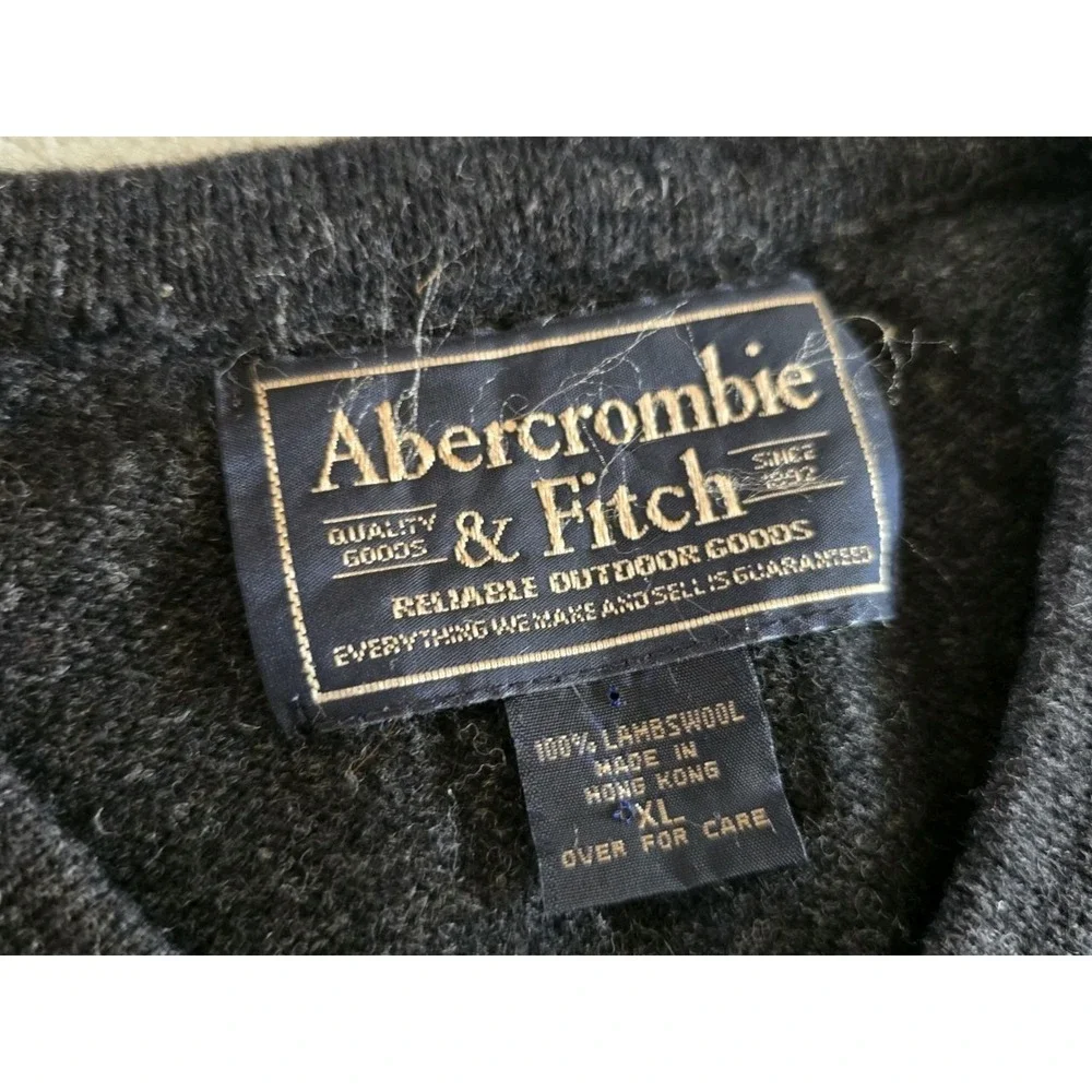 Abercrombie‎ & Fitch Mens 90s Vintage Wool Sweater Size XL Gray Elbow Patches