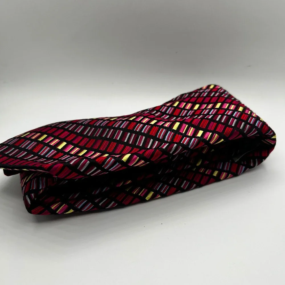 Duchamp‎ London Mens Silk Tie Red Pink Yellow Geometric Grid Made in England