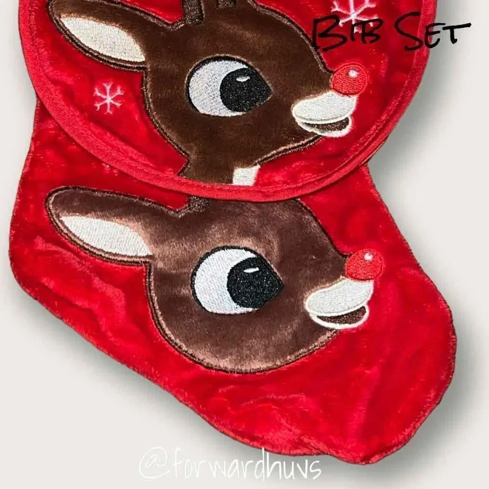 Vintage Rudolph First Christmas Bib and Stocking Set (No Hat)