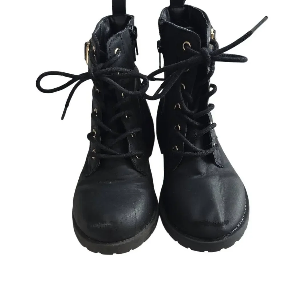 The Children's Place Girls Size 1 Black Quilted Buckle Lace Up High Top Boots