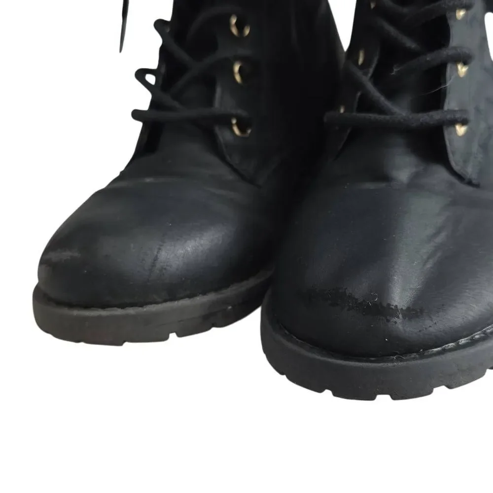 The Children's Place Girls Size 1 Black Quilted Buckle Lace Up High Top Boots