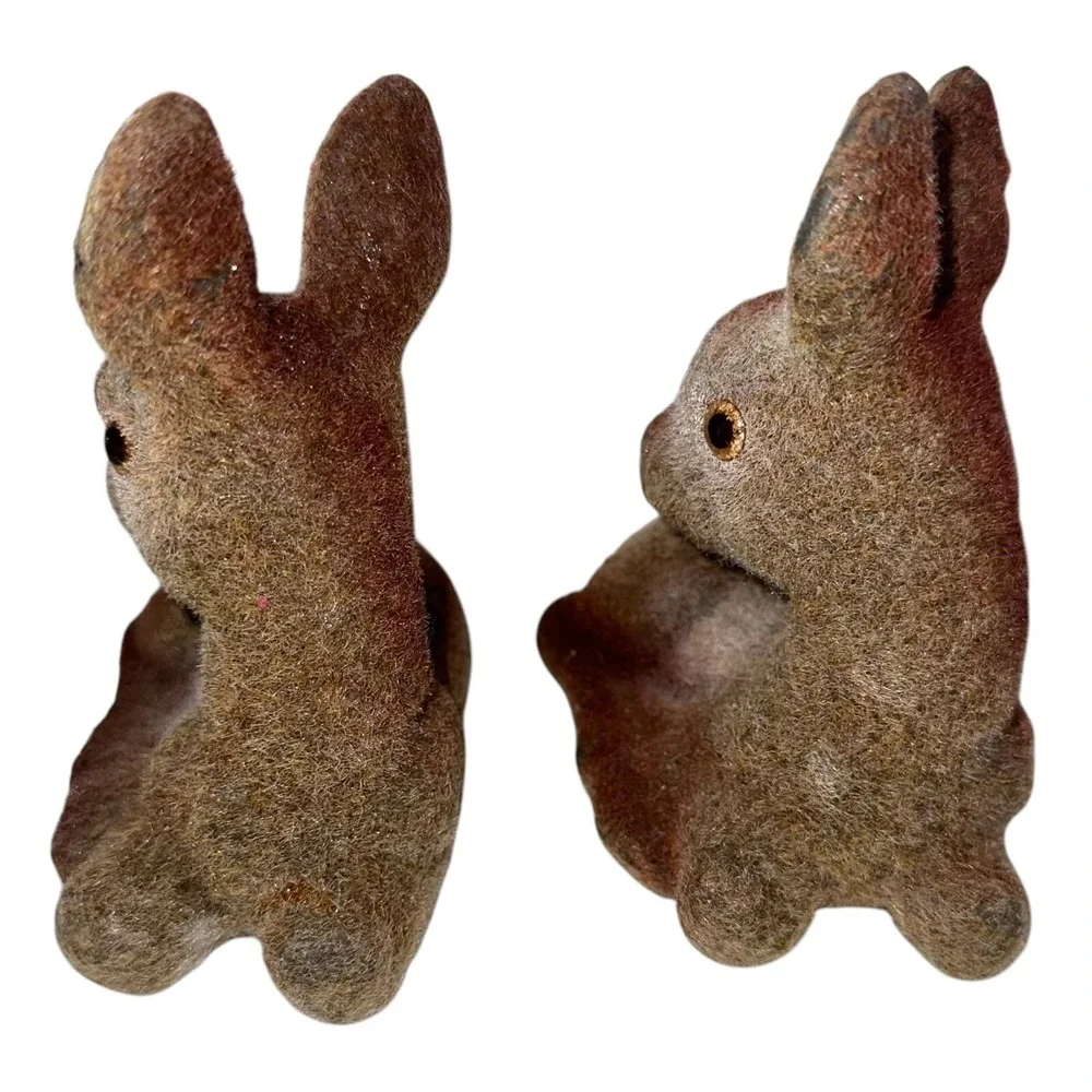 Lot 2 Vintage Deer Fawn Velvet‎ Flocked Figurines Figures Hong Kong