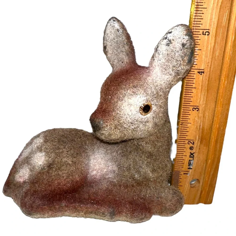 Lot 2 Vintage Deer Fawn Velvet‎ Flocked Figurines Figures Hong Kong