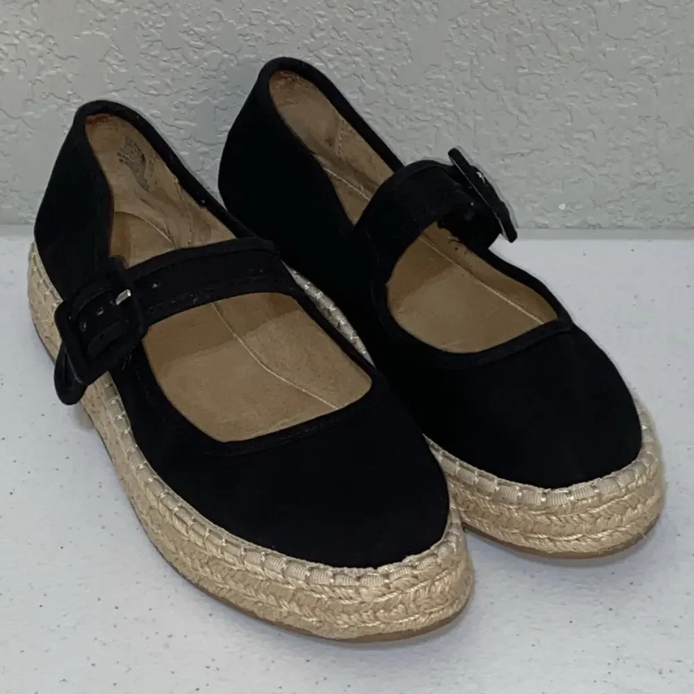 Sun + Stone Black Canvas Poppyy Espadrilles Mary Janes Shoes Women’s Size 7.5