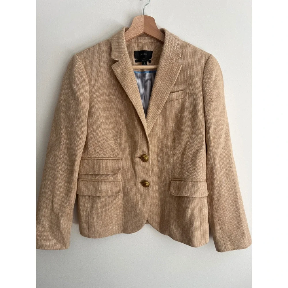 J. Crew Womens 0 Dalton Blazer Beige Tan Herringbone Tweed Office