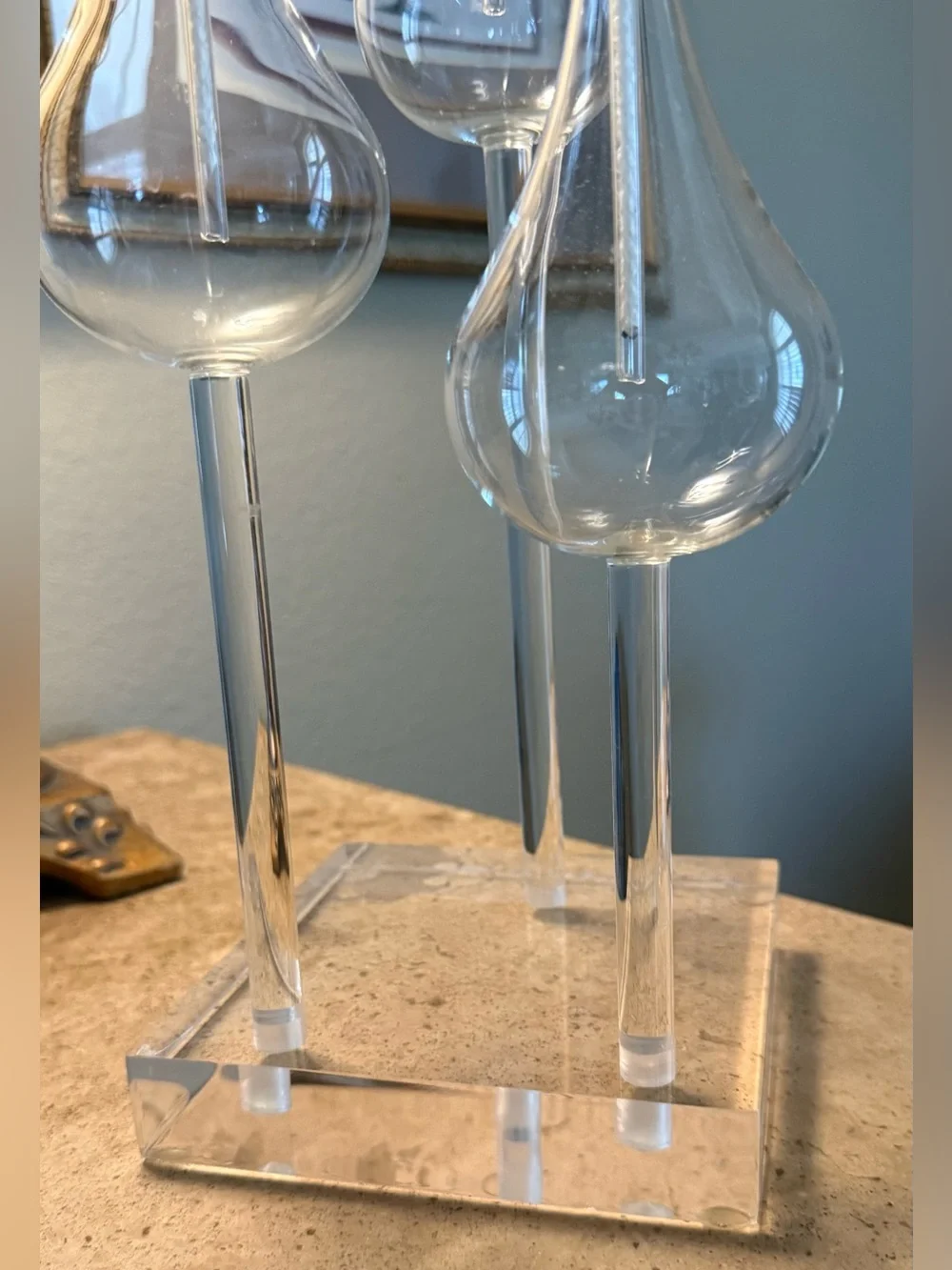 Belag MCM 3-Tulip Stem Hand Blown Glass Oil Lamp Lucite Base - Vintage