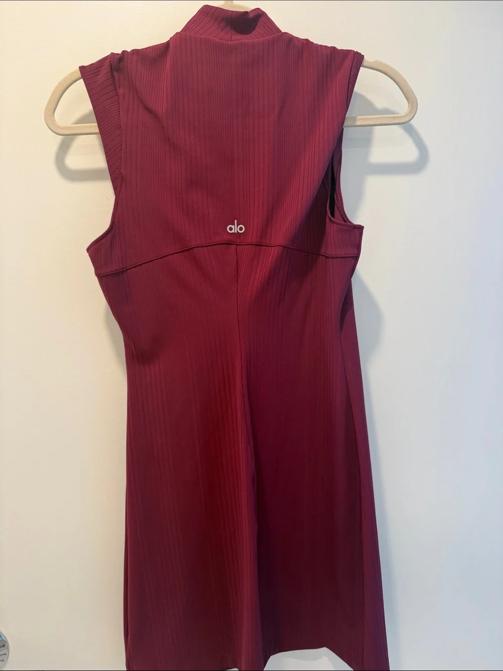 ALO Yoga Ribbed Mock-Neck Mini Dress in Wild Berry