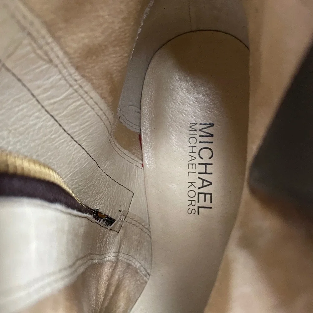 Michael Kors Bryce Chocolate Brown Leather Ankle Boots Side Zip Block Heel‎ SZ 8