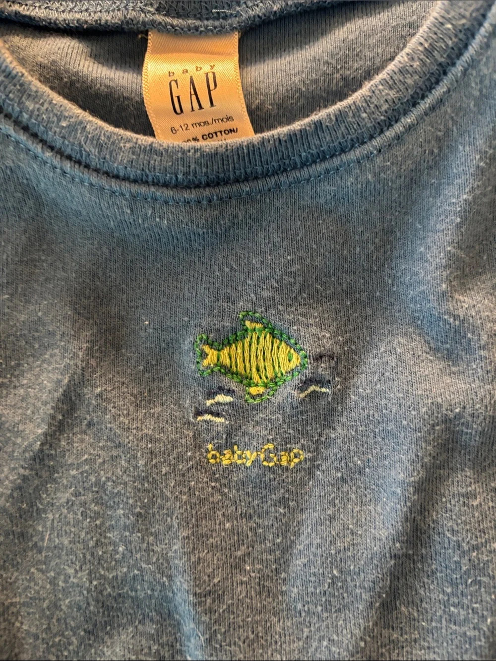 Vintage GAP Blue Sleeveless Baby Bodysuit with Fish Motif