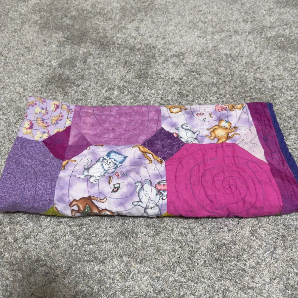 Denton Quilt Guild  Cat Lady Cotton Patchwork Purple Cat Print Makeup Purses‎