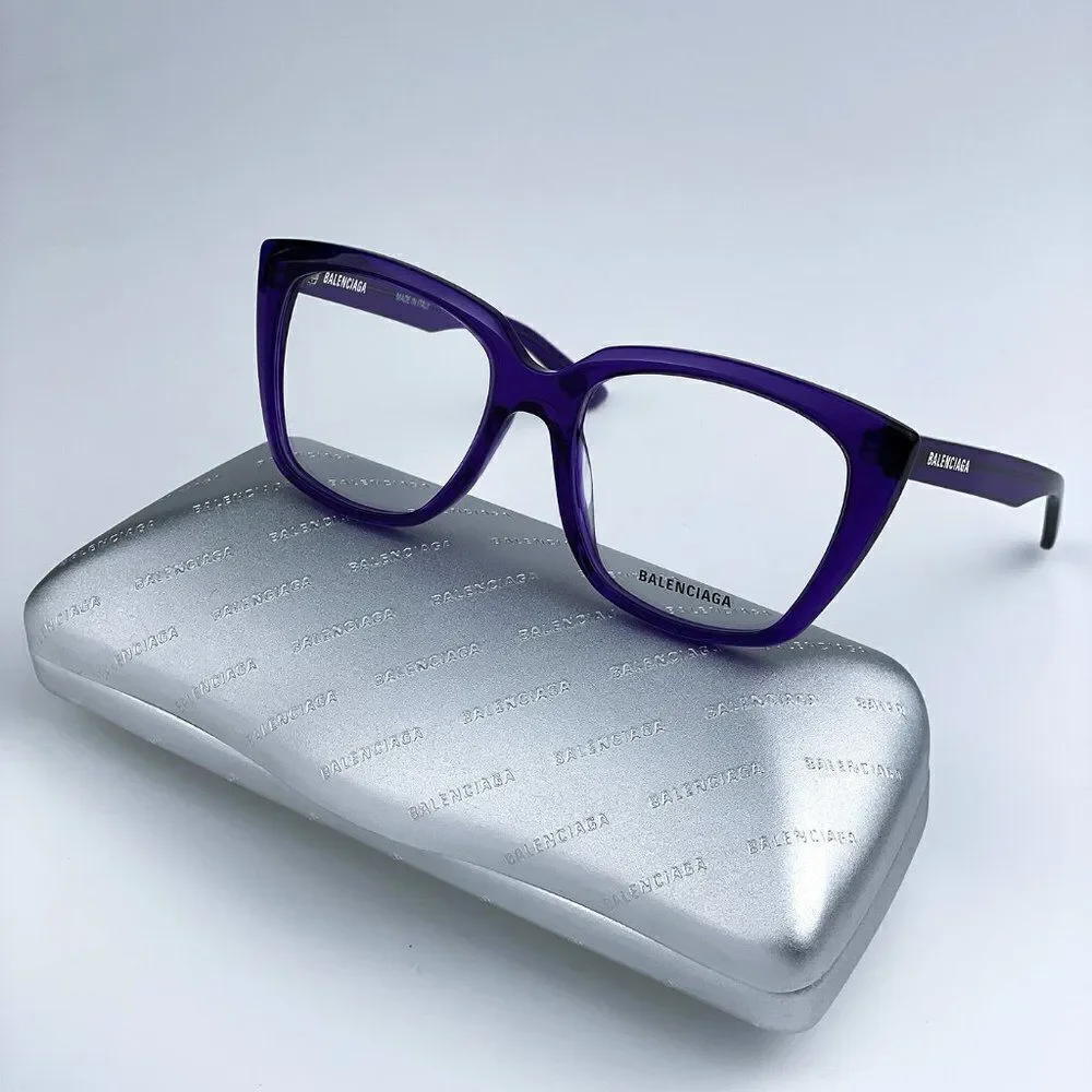 SALE! NEW Balenciaga BB0062O 003 Violet Logo Square Women Eyeglasses