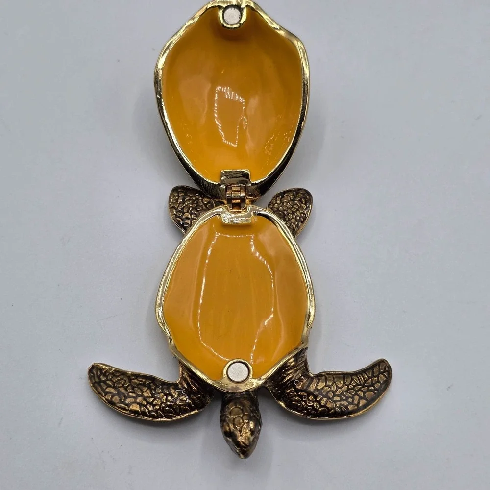 Enamel Trinket Box Turtle Hinged Jeweled‎ Decorative Figurine Collectible