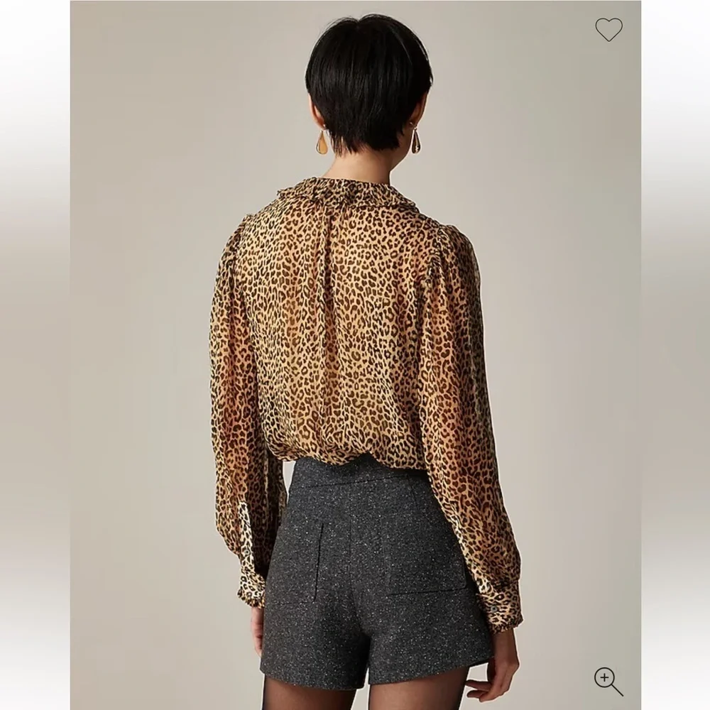 J. Crew Women’s Ruffle Button-up Shirt in Leopard-Print Size 2 NEW