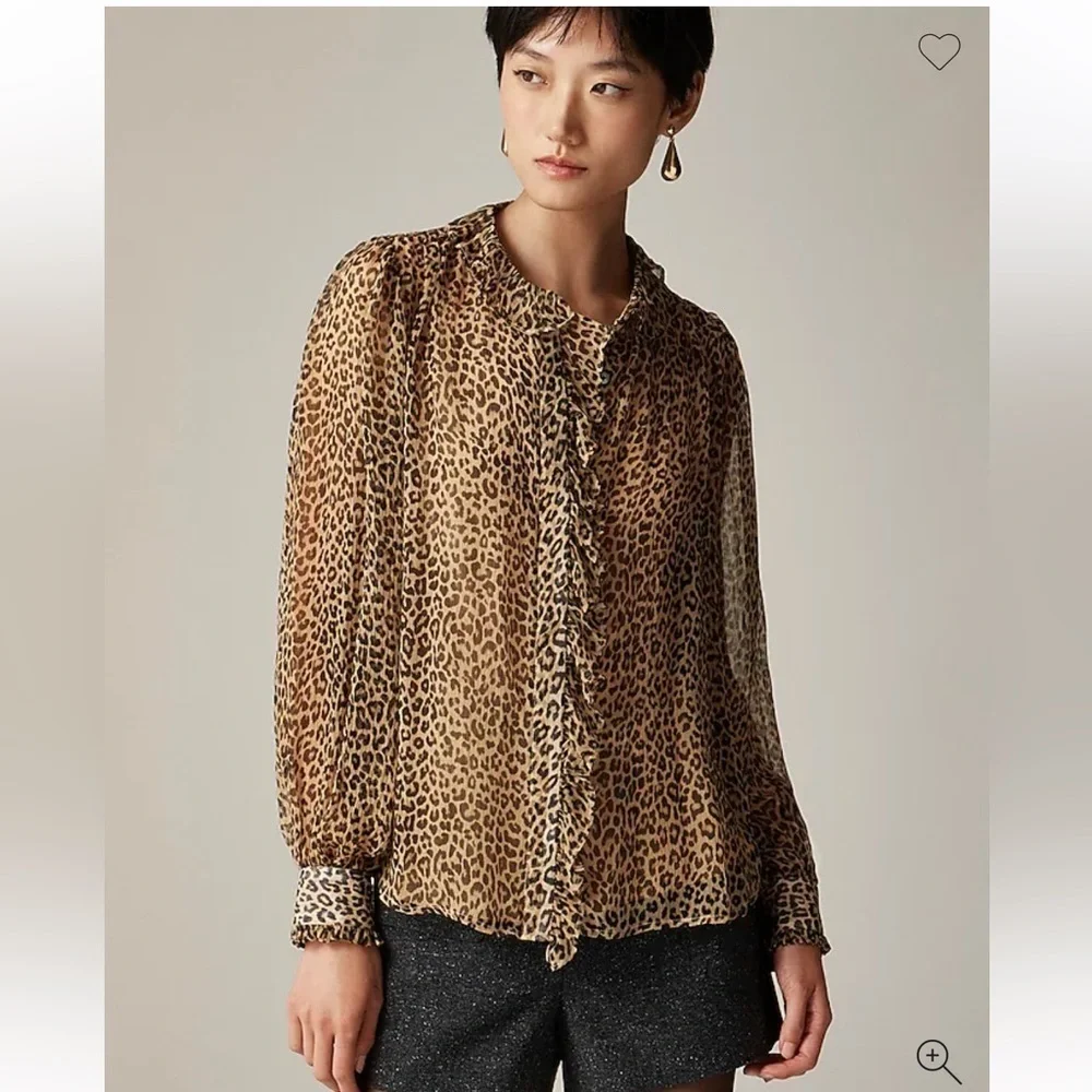 J. Crew Women’s Ruffle Button-up Shirt in Leopard-Print Size 2 NEW