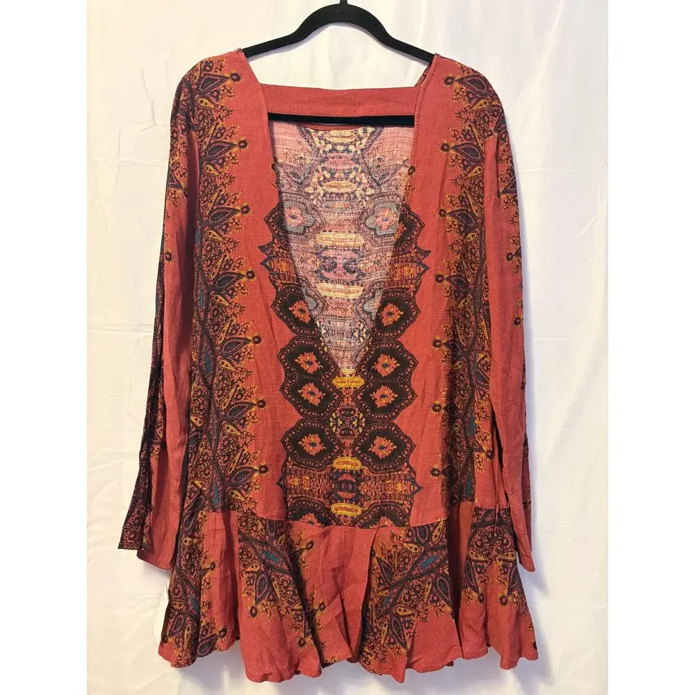Free People Dress Rust Orange Flounce Hem Open Back Sz M