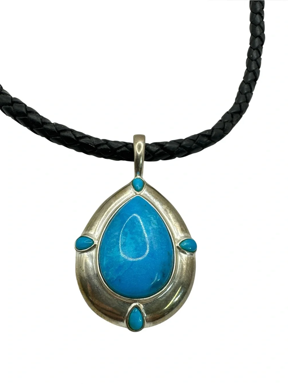 Vintage Sterling Silver Carolyn Pollack Relios Turquoise Necklace Leather 20”