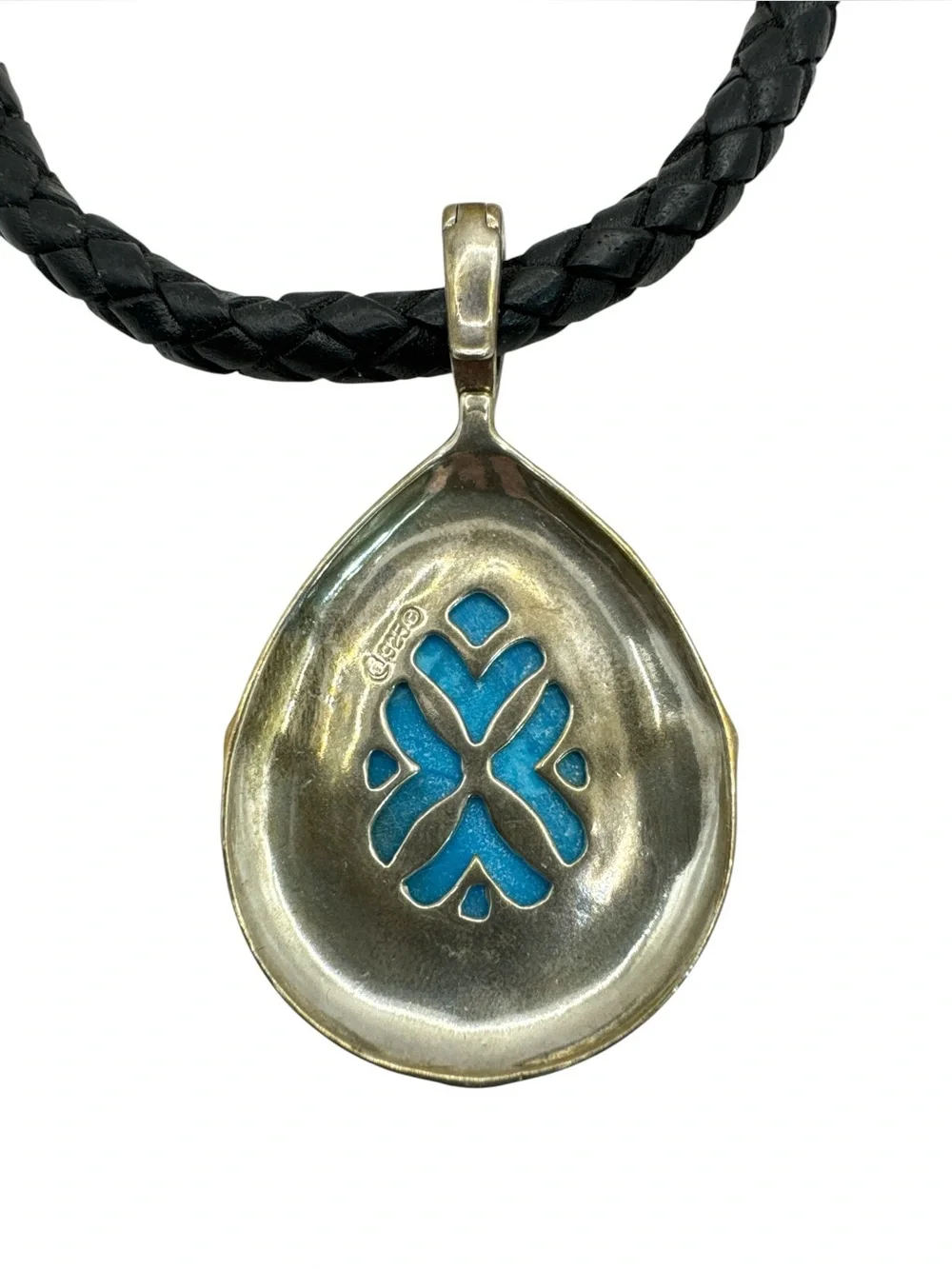 Vintage Sterling Silver Carolyn Pollack Relios Turquoise Necklace Leather 20”