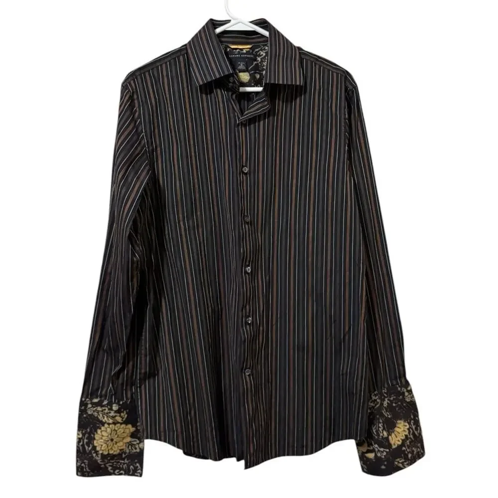 Banana Republic Men Size 15-15 1/2 Button Down Shirt‎ Floral Sleeve Cuffs Cotton
