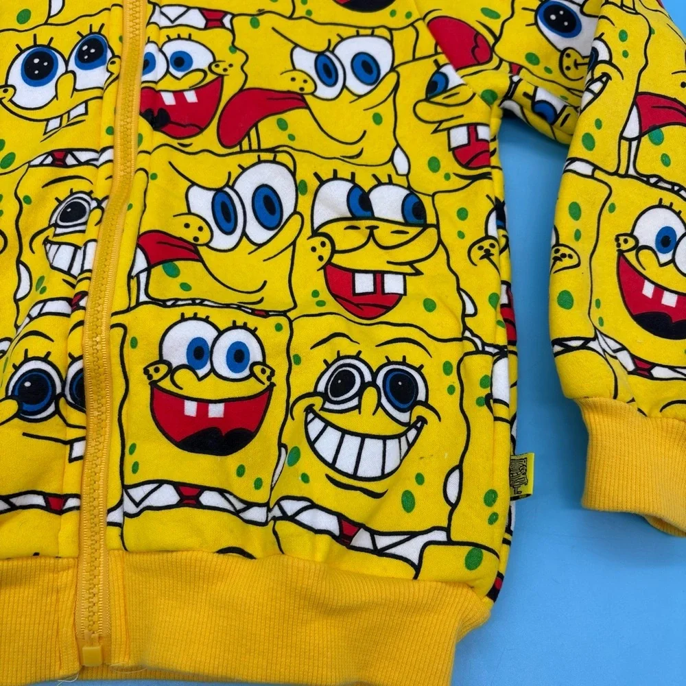 Sponge Bob Squarepants Kids Graphic Full Zip Hoodie Yellow Unisex Size 130