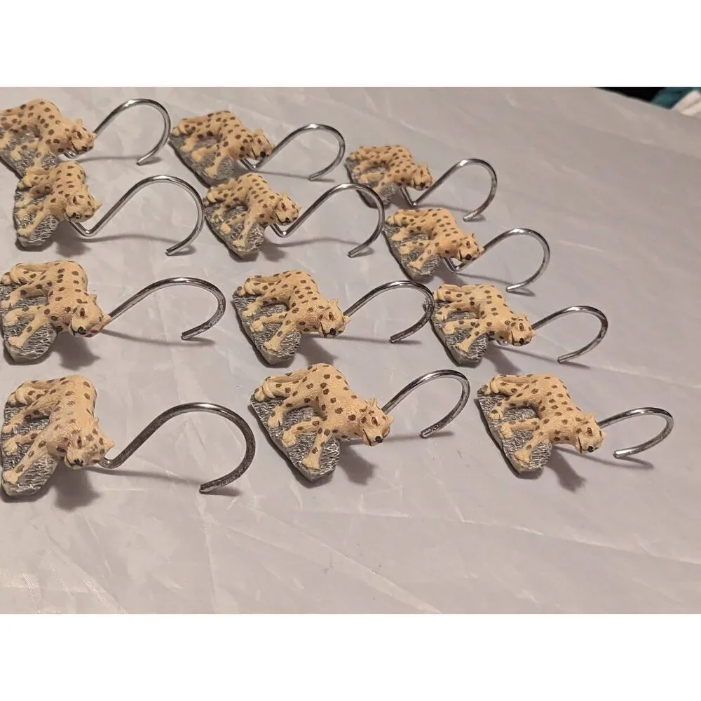 Jungle Safari Animal Shape Leopard Cheetah Shower / Curtain Hooks 12pcs