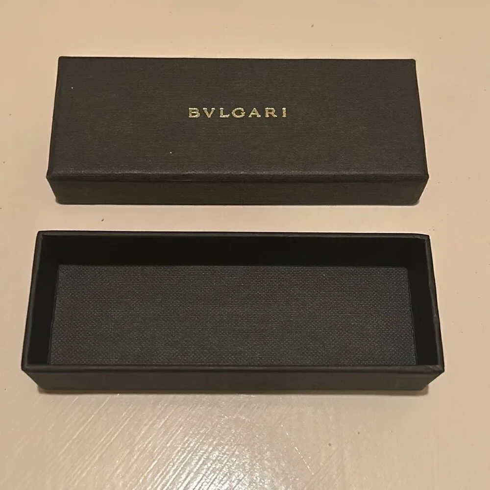 Bvlgari Rectangular Jewelry Gift Box Black Gold Embossed Logo Luxury Display
