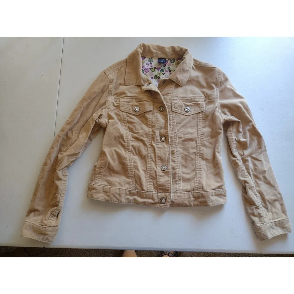 GAP Kids Corduroy Jacket‎ Tan Brown Girls XL (12) Floral Lined