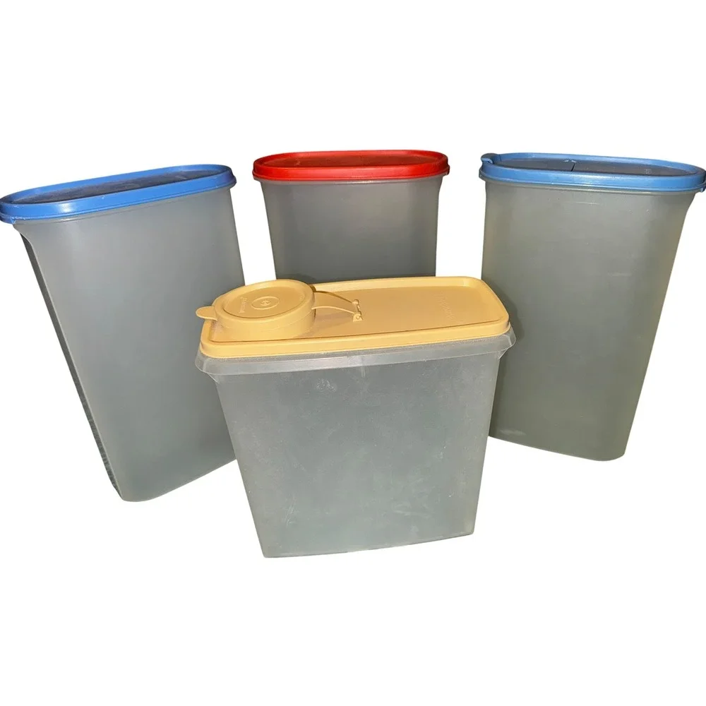 Vintage Tupperware MCM Modular Mates 4 Piece Set Clear Red Blue Yellow Lids