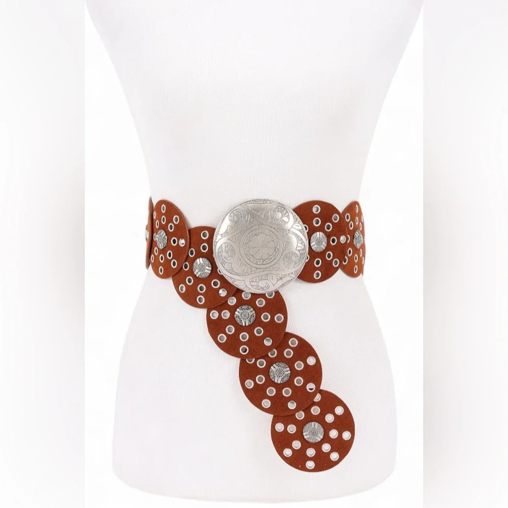 Vegan Leather Western Concho Statement Belt